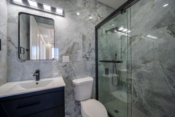 Bathroom, Glass Shower, Interior, Marble Walls