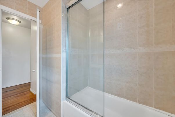 Bathroom, Glass Shower, Interior, Wood Texture Flooring