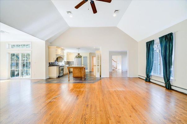 Empty room, Interior, Kitchen, Recessed Lighting, Wood Texture Flooring