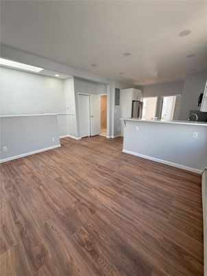 Empty room, Interior, Kitchen, Recessed Lighting, Wood Texture Flooring