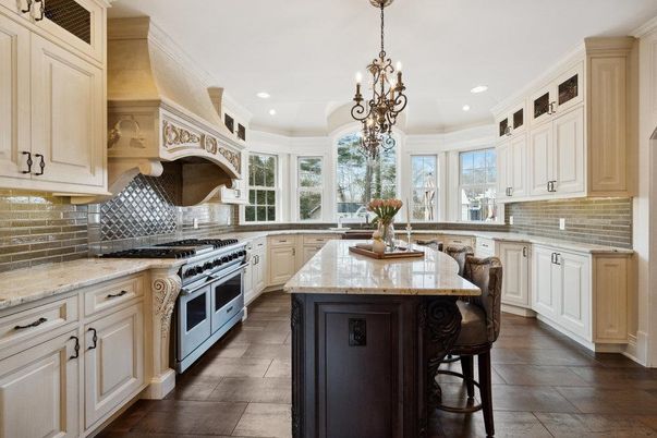 Chandelier, Interior, Kitchen, Recessed Lighting, Stainless Steel Appliances, Wood Texture Flooring