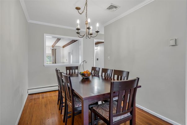 Chandelier, Dining room, Interior, Wood Texture Flooring