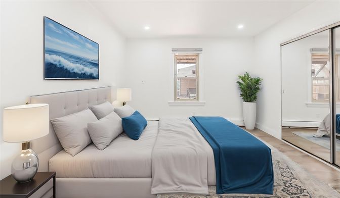 Bedroom, Interior, Recessed Lighting, Wood Texture Flooring