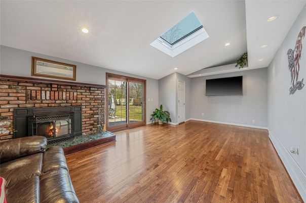 Fireplace, Interior, Recessed Lighting, Wood Texture Flooring
