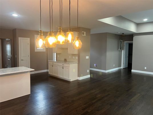 Interior, Kitchen, Pendant Lights, Recessed Lighting, Wood Texture Flooring