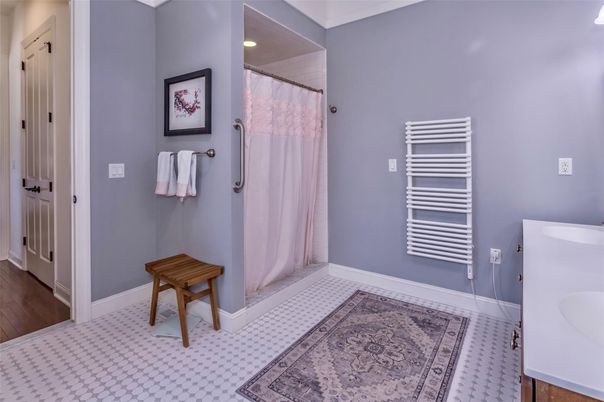 Bathroom, Interior, Recessed Lighting, Wood Texture Flooring