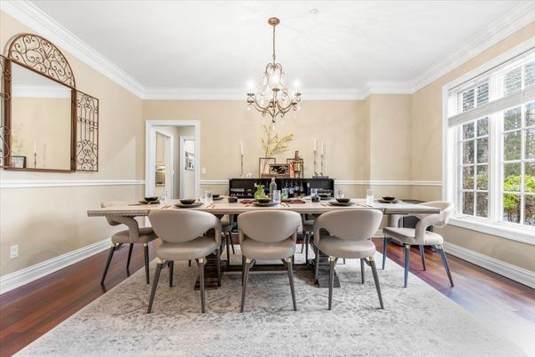 Chandelier, Dining room, Interior, Wood Texture Flooring