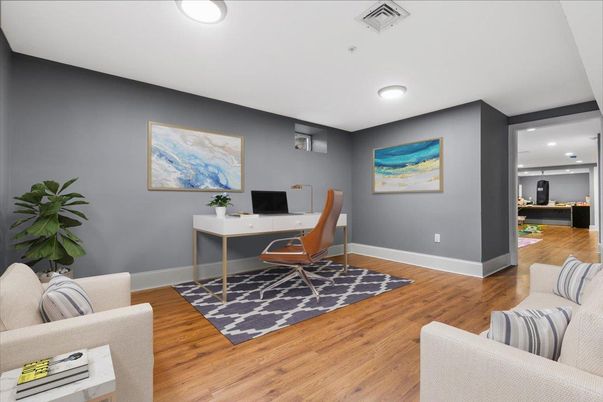 Home Office, Interior, Recessed Lighting, Wood Texture Flooring