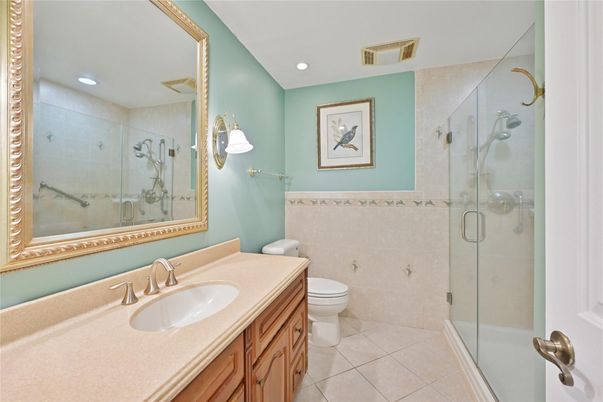 Bathroom, Glass Shower, Interior, Recessed Lighting