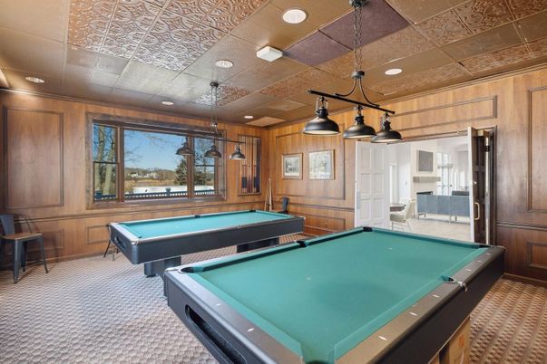 Billiard Table, Game Room, Interior, Pendant Lights, Recessed Lighting, Wooden Walls