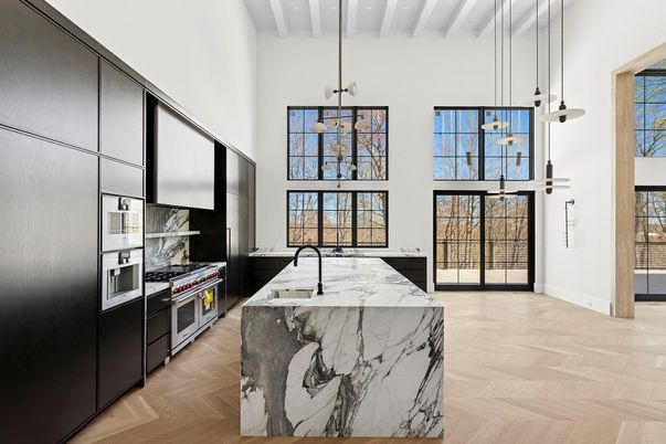 Interior, Kitchen, Pendant Lights, Wood Texture Flooring