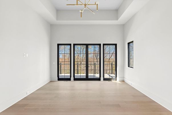 Empty room, Interior, Pendant Lights, Wood Texture Flooring