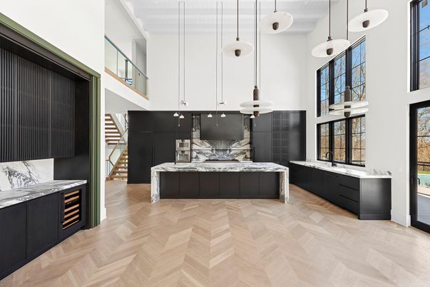 Interior, Kitchen, Pendant Lights, Wood Texture Flooring