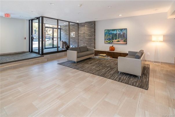 Interior, Living room, Recessed Lighting, Stone Walls, Wood Texture Flooring