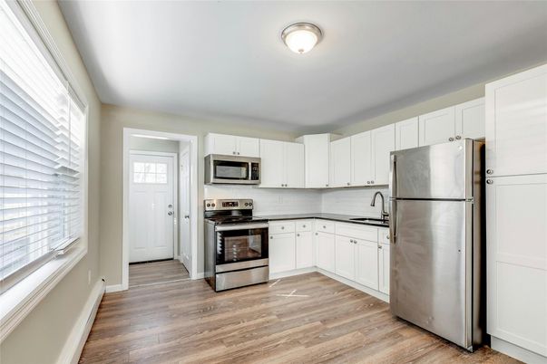 Interior, Kitchen, Stainless Steel Appliances, Wood Texture Flooring