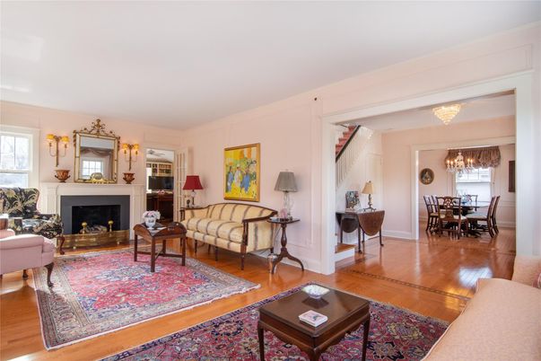 Chandelier, Dining room, Fireplace, Interior, Living room, Wood Texture Flooring