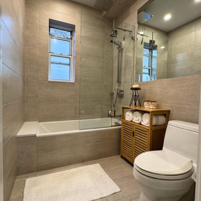 Bathroom, Glass Shower, Interior, Recessed Lighting