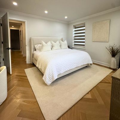 Bedroom, Interior, Recessed Lighting, Wood Texture Flooring