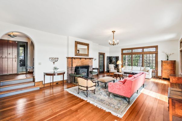 Chandelier, Fireplace, Interior, Living room, Wood Texture Flooring