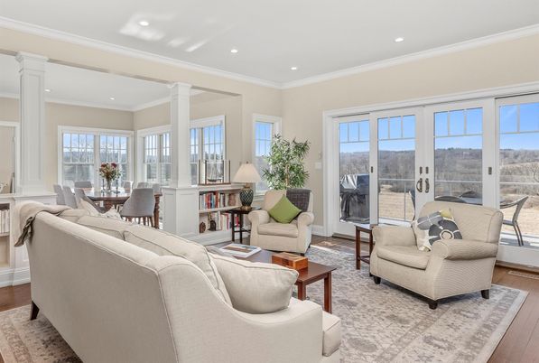 Dining room, Interior, Living room, Recessed Lighting, Wood Texture Flooring