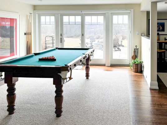 Billiard Table, Game Room, Interior, Recessed Lighting, Wood Texture Flooring