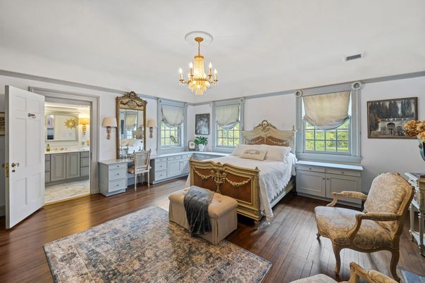 Bedroom, Chandelier, Interior, Wood Texture Flooring