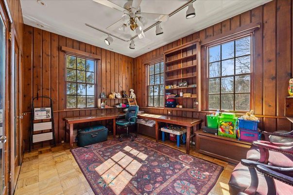 Home Office, Interior, Wood Texture Flooring, Wooden Walls