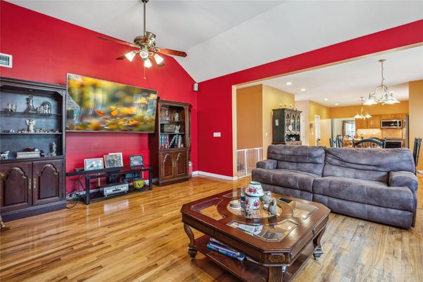 Interior, Kitchen, Living room, Pendant Lights, Recessed Lighting, Wood Texture Flooring