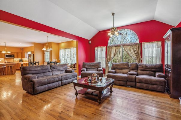 Chandelier, Dining room, Interior, Kitchen, Living room, Pendant Lights, Recessed Lighting, Wood Texture Flooring