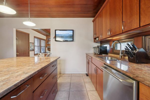 Interior, Kitchen, Pendant Lights, Stainless Steel Appliances, Wooden Ceilings