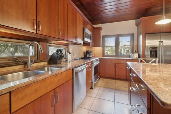 Interior, Kitchen, Pendant Lights, Stainless Steel Appliances, Wooden Ceilings