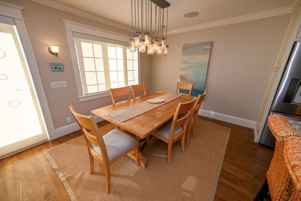 Dining room, Interior, Pendant Lights, Wood Texture Flooring