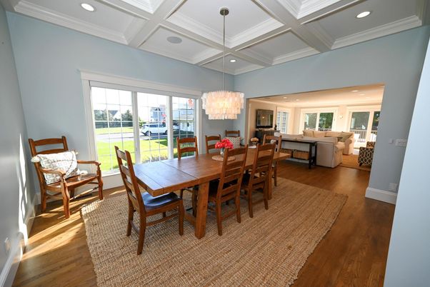 Chandelier, Dining room, Interior, Living room, Pendant Lights, Recessed Lighting, Wood Texture Flooring