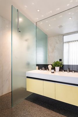 Bathroom, Dual Sink Vanities, Glass Shower, Interior, Recessed Lighting
