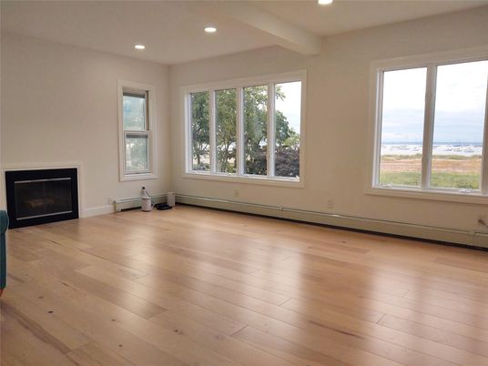 Empty room, Fireplace, Interior, Recessed Lighting, Wood Texture Flooring