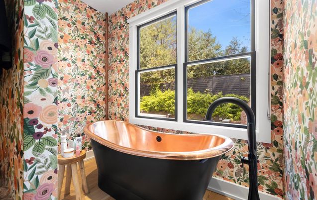 Bathroom, Free Standing Baths, Interior, Wood Texture Flooring
