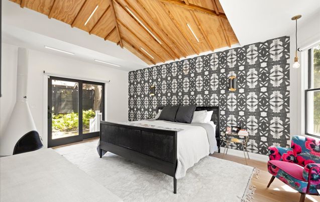 Bedroom, Interior, Pendant Lights, Wooden Ceilings, Wood Texture Flooring