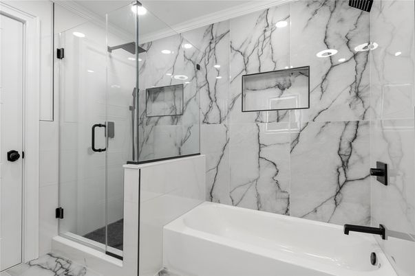 Bathroom, Glass Shower, Interior, Marble, Marble Walls