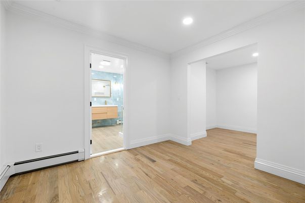 Bathroom, Empty room, Interior, Recessed Lighting, Wood Texture Flooring