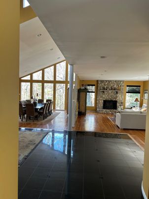 Dining room, Fireplace, Interior, Living room, Recessed Lighting
