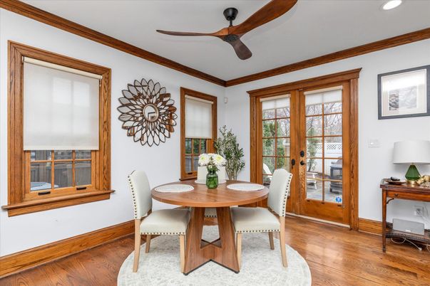 Dining room, Interior, Recessed Lighting, Wood Texture Flooring