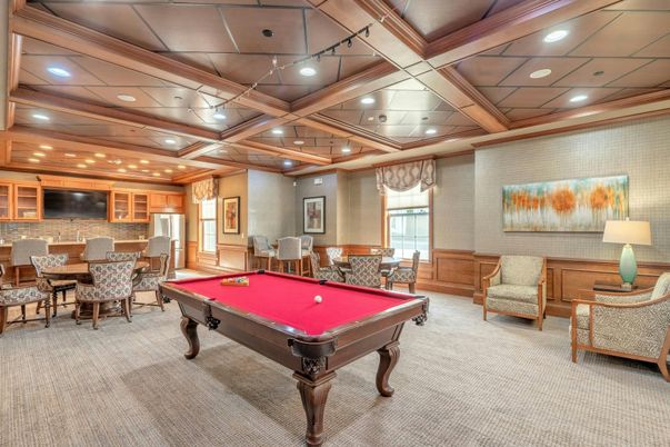 Billiard Table, Dining room, Game Room, Interior, Recessed Lighting, Wooden Beams
