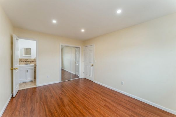 Bathroom, Empty room, Interior, Recessed Lighting, Wood Texture Flooring