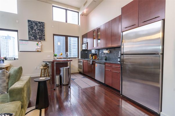 Interior, Kitchen, Pendant Lights, Stainless Steel Appliances, Wood Texture Flooring