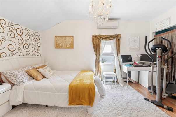 Bedroom, Chandelier, Home Office, Interior, Wood Texture Flooring