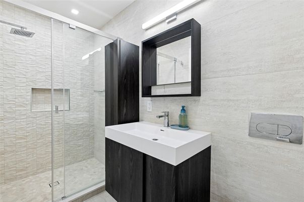 Bathroom, Glass Shower, Interior, Recessed Lighting