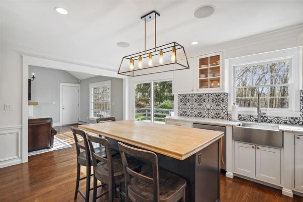 Interior, Kitchen, Pendant Lights, Recessed Lighting, Wood Texture Flooring