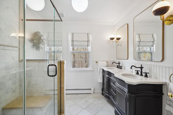 Bathroom, Dual Sink Vanities, Glass Shower, Interior, Tile Countertops