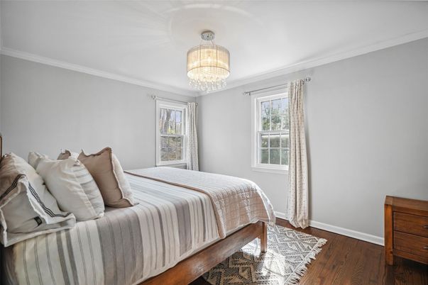 Bedroom, Chandelier, Interior, Wood Texture Flooring
