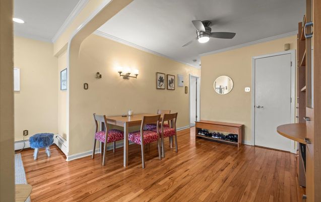 Dining room, Interior, Recessed Lighting, Wood Texture Flooring